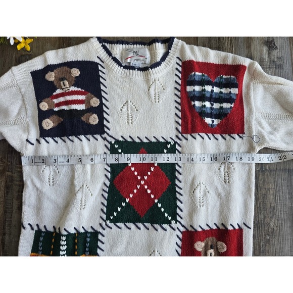 Vintage Knit Teddy Bear Crewneck Grandma Sweater SML Sport Ltd‎ Heart Argyle Med - Picture 11 of 12